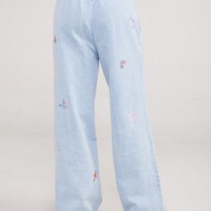 Pantalones Anchos de Mezclilla para Mujer, Diseño Personalizado, Bordado Completo, Estilo Boyfriend, Elásticos, de Alta Calidad - Product Image 2