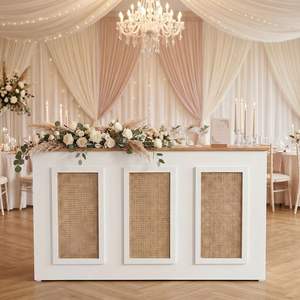 Tavolo da <span class=keywords><strong>Bar</strong></span> con Struttura in Compensato e Decorazioni in Vero Rattan Personalizzato all'Ingrosso per Matrimoni, Banchetti, Hotel e Ristoranti - Product Image 1