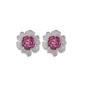 Nuevo lujo Real chapado en oro declaración joyería Cubic Zirconia rubí flor <span class=keywords><strong>Stud</strong></span> pendientes - Product Image 5
