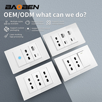 Prise murale intelligente BAOBEN standard italienne avec USB Type C 20W à charge rapide, double prise USB, panneau en verre