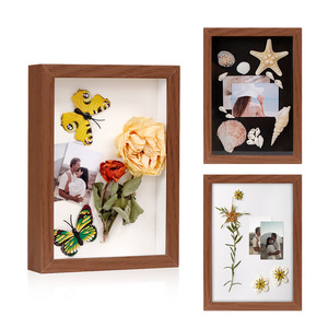 Cadre photo DIY en <span class=keywords><strong>bois</strong></span> fait main, type boîte à ombre, noir et blanc, avec verre véritable, espace creux de 5 cm, cadre intérieur détachable - Product Image 6
