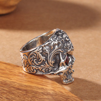 Bague Crâne Classique Hip Hop en Argent Sterling S925 Antique pour Homme avec Incrustation Sertie – Bijoux Homme