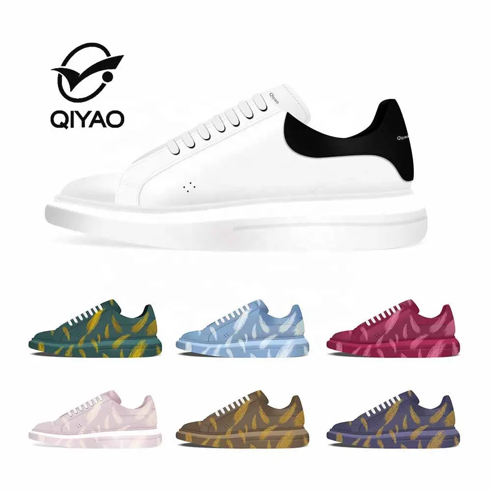 Qiyao 2022 Original Brand Shoes White Genuine Leather Heightening Platform Casual Sneakers For Men