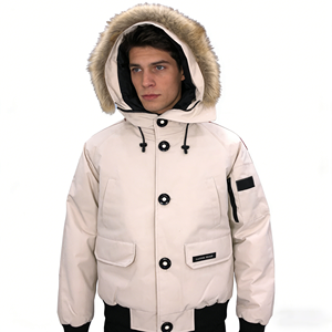 Parka à capuche épaisse en polaire beige et noire avec col en fourrure, style européen et américain, manteau court chaud pour homme - Product Image 2