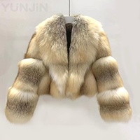 Manteaux de luxe en fourrure de renard naturelle pour femmes, mode hiver, véritable fourrure de renard doré, manteau court chaud en peau entière avec col rabattable
