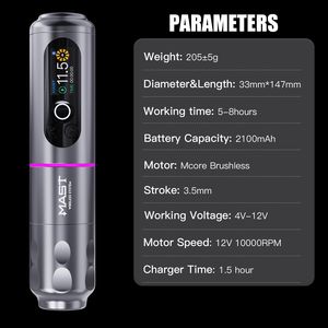Machine à tatouer sans fil Mast <span class=keywords><strong>Archer</strong></span> 2, capacité <span class=keywords><strong>de</strong></span> la batterie 2100 mAh, stylo 3,5 mm pour tatouage corporel - Product Image 6