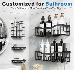 Paquete de 5 estantes de baño de esquina <span class=keywords><strong>para</strong></span> <span class=keywords><strong>ducha</strong></span>, soporte adhesivo <span class=keywords><strong>para</strong></span> champú de Gel de <span class=keywords><strong>ducha</strong></span> montado en la pared, estantes de baño sin perforación, vendedor caliente de Amazons - Product Image 2