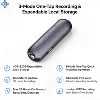 Enregistreur vocal USB Q62, enregistreur vocal numérique, enregistrement longue durée 24 heures, activation vocale, 3 modes d'enregistrement pour les cours et les conférences