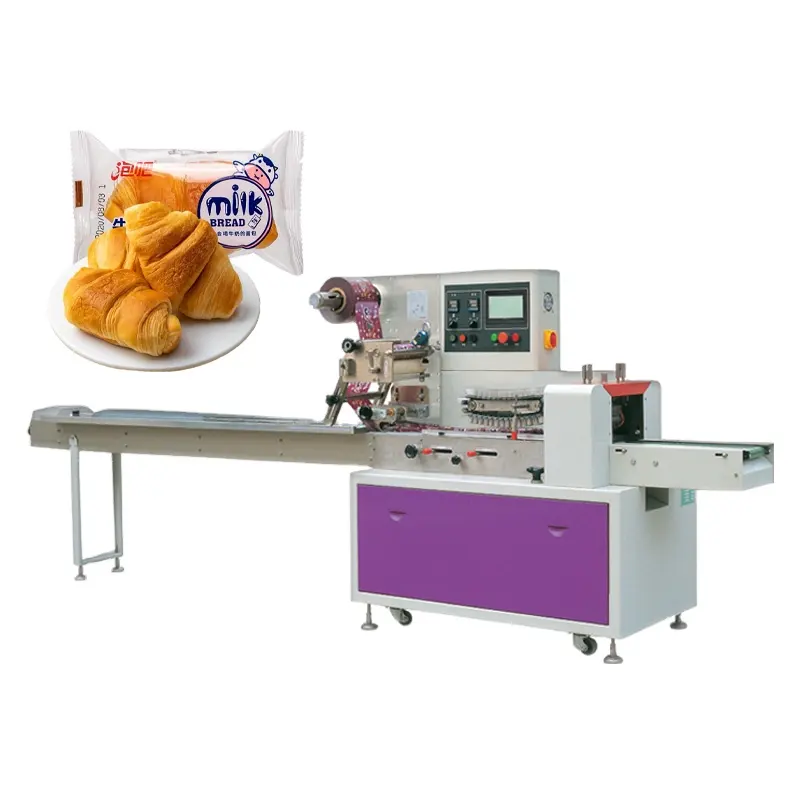 High Speed Flow Pack Small Wrapping Bread Egg Rolls Bagel Ciabatta Cup Cake Horizontal Packing Machine