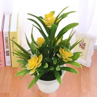Plantes en pot multicolores artificielles en gros de qualité supérieure avec 5 petites simulations de lotus pour la décoration de la maison de mariage