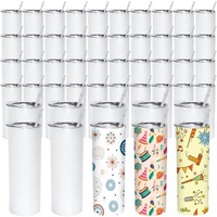 Lot de 50 gobelets isothermes fins et droits en acier inoxydable à double paroi de 20 oz, blancs, vierges pour sublimation, tasses cadeaux, anti-fuite, sans BPA, pour boissons chaudes