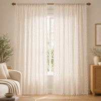 COSENNATUR Rideau Voilage Jacquard en Fil Bonbon 1 Pièce 100% Polyester 110gsm Rose à Pois avec Bordure Ruban Pompon et Passe-Tringle Vente en Gros