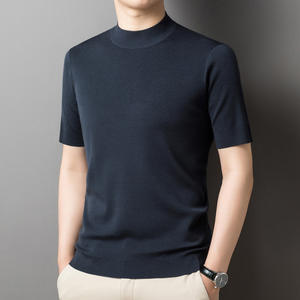 80年代のウーストウールセーターメンズ半袖Tシャツをカスタマイズ厚手のニットベースプルオーバーウールトップ秋冬 - Product Image 5