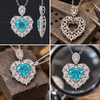 Collier avec pendentif en pierre précieuse bleue en forme de cœur et chaîne à maillons, collection de bijoux fantaisie, vente en gros, faible MOQ