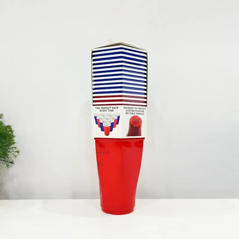핫 세일 육각형 디자인 일회용 플라스틱 컵 이중 벽 맥주 퐁 게임 16 온스 파티 컵