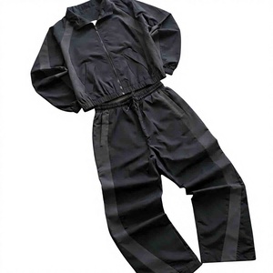 Men's <b>Red</b> Black Color Blocked Tracksuit Set Full Zipper Stand Collar Sporty Style Regular Fit Autumn Wear With Side Pockets - Product Image 3