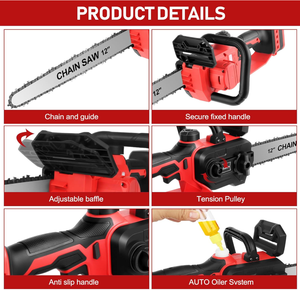 Tronçonneuse électrique sans fil 12 pouces 2200W sans balais avec 2 batteries 8.0Ah de qualité industrielle pour l'abattage, la coupe d'arbres, la foresterie et le bricolage - Product Image 4