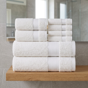 Ensemble de serviettes de bain en coton éponge blanc ORCHID, douces, écologiques, couleur unie, tissées, pour la maison et la salle de bain - Product Image 1