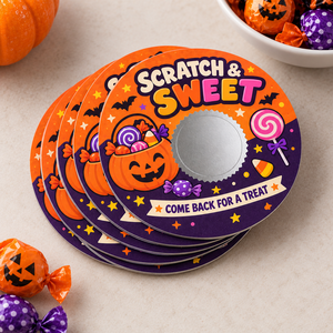 Custom Halloween Round Scratch Off Card Die Cut Shape Thick Heavy Cardboard Game Reward Instant Scratch Off Card - Product Image 5