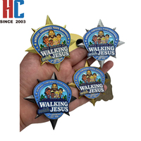 Épinglette religieuse personnalisée en métal émaillé souple, motif étoile, pour le 17e anniversaire de la Journée mondiale des Aventuriers Jeunesse, avec l'image de Jésus marchant, pour les églises