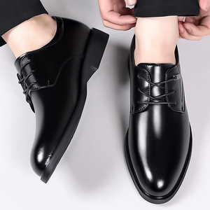 <b>Dress</b> Shoes <b>Men</b> Genuine Leather Pointed Toe Lace Up Oxfords Height Increasing Office Career Autumn Rubber Outsole - Product Image 4