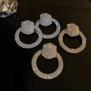 Vintage Hyperbole Large Oversize Round Drop Earrings For Women Statement Jewelry Geometric Circle Crystal Dangle Earrings