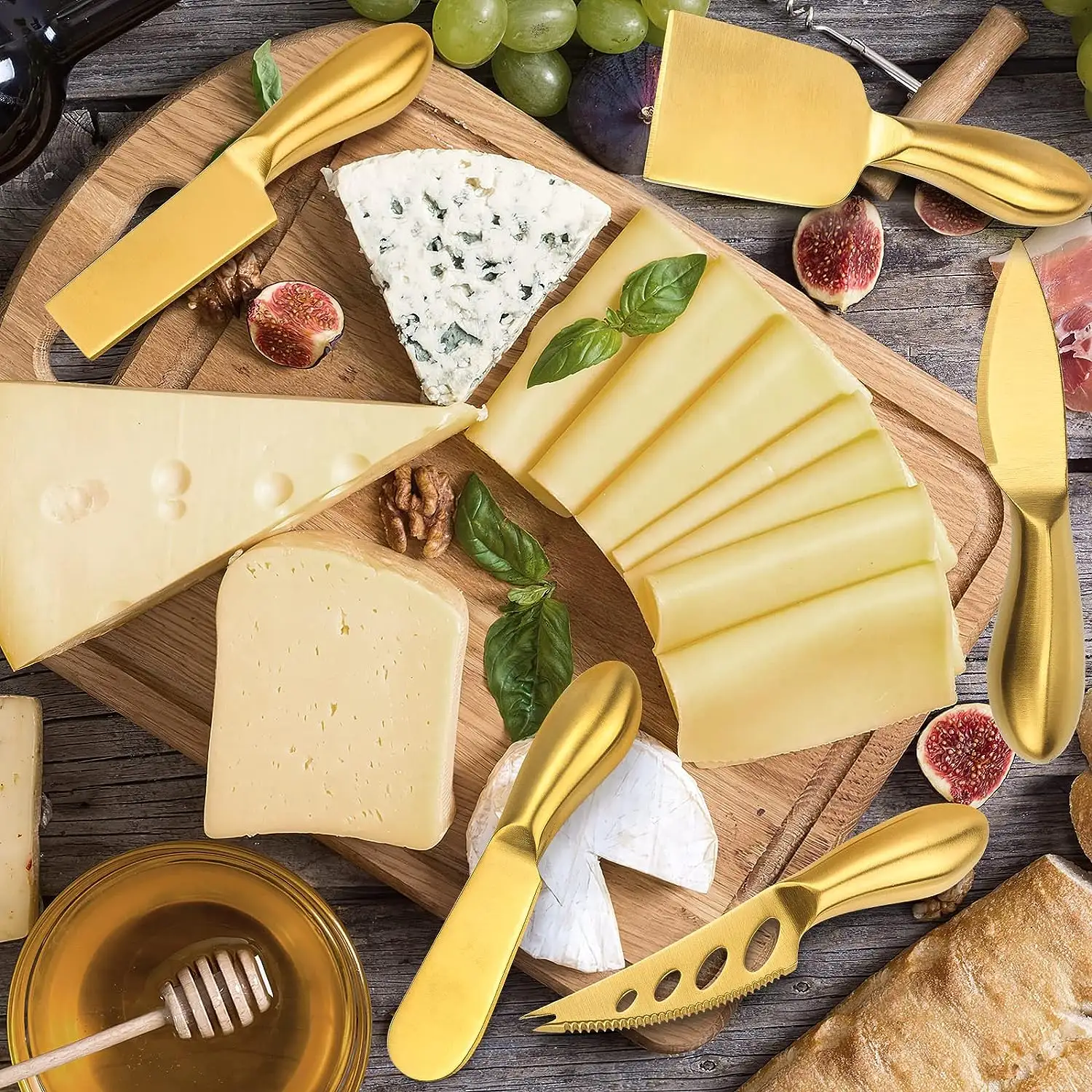 6 pièces couteau à fromage en or en acier inoxydable ensemble de couteaux à fromage en or ustensiles de cuisine couteaux à beurre avec boîte-cadeau