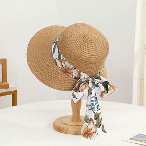 Wholesale Summer Outdoor Travel Casual Image Style Women Paper <b>Straw</b> Sun Beach <b>Hat</b> with Bow - Product Image 2