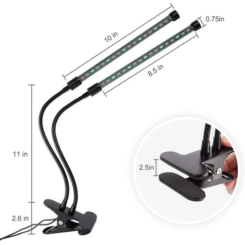 Luz de crecimiento de plantas de interior led de espectro completo USB de doble cabeza de alta calidad Luz de crecimiento de plantas de atenuación plegable