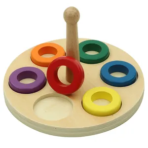 LT155 Montessori Kids Wooden Educational Children Toy Rings on Peg