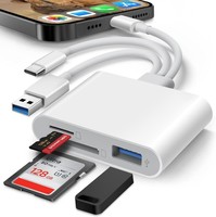 Lecteur de carte mémoire 3 en 1 avec câbles USB C et USB A pour transfert de cartes SD et Micro SD vers téléphone, tablette, ordinateur portable