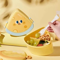 Kotak Makan Siang Keju PP Wedge 3 Kompartemen, Aman untuk Microwave, Ramah Lingkungan, 1000ml untuk Anak-anak dengan Sendok dan Kunci Snap