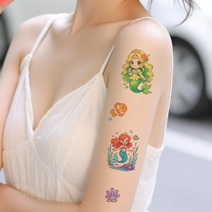 1 Set de 6 Feuilles de Tatouages Temporaires Colorés à Paillettes Autocollant Belle Sirène Dessin Animé <span class=keywords><strong>Tatouage</strong></span> Imperméable pour Visage Bras Jambe - Product Image 4