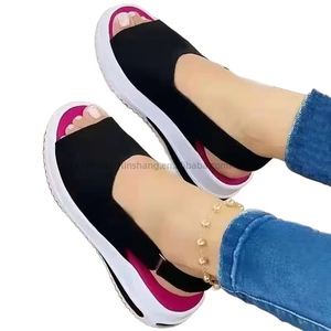 Women Supply Color Block European and American Style Magic Tape Peep Toe <b>Sandals</b> Summer Suede Thick Sole Wedge <b>Sandals</b> Wholesale - Product Image 5