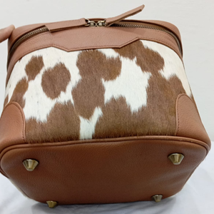 Bolsa de Cosméticos de Cuero Vacuno con Pelo, Diseño Vintage con Patrón de Caramelos, Reutilizable, Gran Capacidad, con Asa - Product Image 5