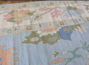 Tapis en laine Oushak bleu moderne personnalisable noué à la main tailles 9x12 & 10x14 motif abstrait pour chambre d'enfant maison-cadeau - Product Image 2