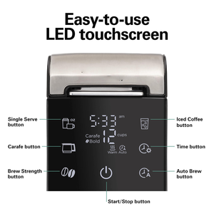 Cafetière programmable 3-en-1, dose individuelle, 5-8 tasses, carafe en verre, compatible dosettes/café moulu, préparation chaude/froide, écran tactile, pour la maison <span class=keywords><strong>et</strong></span> l'hôtel - Product Image 2