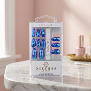 GODDESS HGOD0028 Helios Custom Logo ABS French Tips Square Design Pattern Medium Length Artificial Press-On <b>Nails</b> Glue 24 Pieces - Product Image 3