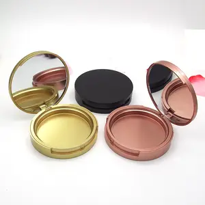 Dia.59mm Kemasan Padat Bubuk Kosmetik, Lapisan Tunggal Matte Emas Hitam Mawar Emas Kosong Casing Blusher Sorot dengan Cermin