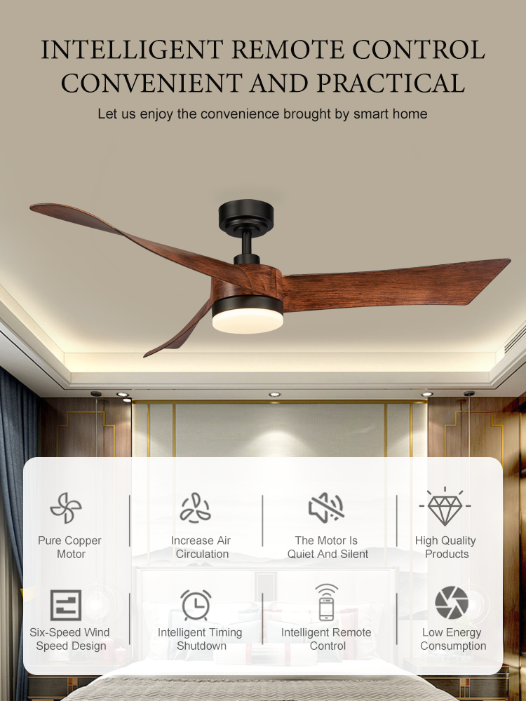 54 46inch 3 Blades vintage lamp big ceiling fan with light and remote control chandelier Warm light