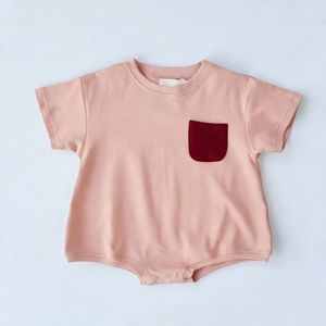 Tutina in cotone a maniche corte stile INS <span class=keywords><strong>per</strong></span> neonati, unisex, stile nordico, tinta unita, body a maglia. - Product Image 4