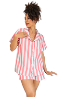 KY personnalisé rayure boutonné à manches courtes Pijama chemise et short poitrine une poche Pijamas femme décontracté