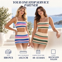 Soutien-gorge de yoga rembourré à double bretelle avec logo personnalisé, certifié GRS, 75 % nylon recyclé, 25 % élasthanne, bordure rayée, couleur unie, pour tenue décontractée urbaine