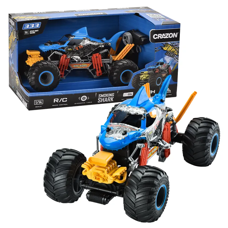 1:10 Scale Remote Control 2.4G Mist Spray Stunt Car Radio Control Toys Rc Drift Car Smoking Shark Monster Truck Cool for Gift