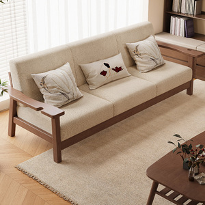 Sofá de madera maciza de estilo chino, tapizado, de tres plazas, para sala de estar, para uso doméstico. - Product Image 5