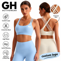 Soutien-gorge de sport croisé au dos pour femme GH, doux, extensible, maintien élevé, idéal pour le yoga, la gym, l'entraînement, le fitness, vêtements de sport, avec logo personnalisé, haut pour femmes