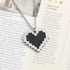 fashion hollow pixel style stainless steel love pendant necklace jewelry