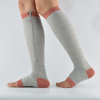 Chaussettes de compression à fermeture éclair pour infirmières, à bout ouvert, hauteur genou, pour varices, vente chaude
