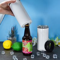 Vente en gros de porte-bière rond en acier inoxydable à double paroi isolé 4 en 1, 16 oz, sublimation vierge, refroidisseur de canettes avec ouvre-bouteille