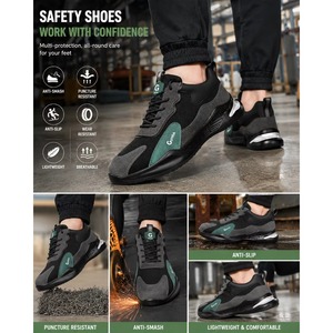 Chaussures de protection du travail pour hommes, anti-choc, anti-perforation, avec embout en acier, pour chantier, en velours et maille, d'été, en daim - Product Image 5